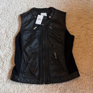 New Guess medium vest faux leather zip black gold women’s